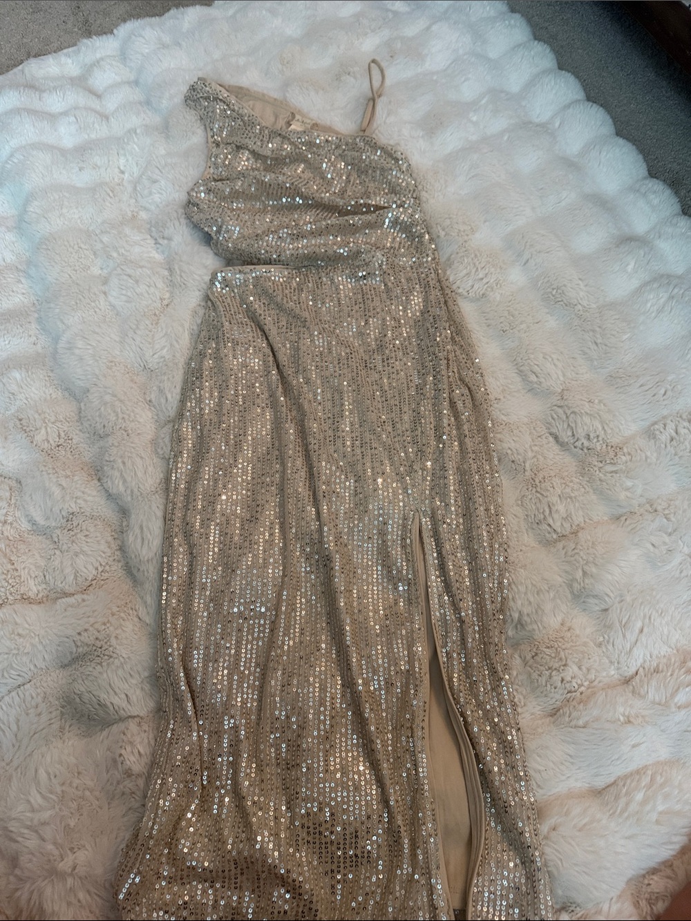 Altar'd State Champagne Sequin One-Shoulder Gown